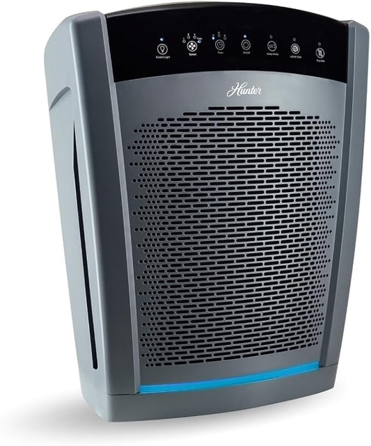 Hunter HP800 Air Purifiers for Home Large Room and Bedroom. True HEPA Air Purifier for Pets, Odors, Allergens, Smoke, Dust, VOC's. 4 Fan Speeds, Quiet Sleep Mode. Cleans 2585 Ft² per Hour. Graphite