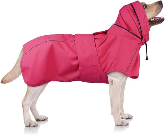 Dog Raincoat XXL, Waterproof Dog Raincoats for Large Dogs with Hood, Leash Hole, Reflect Strips, Ideal for Rain, Snow, Windy Weather & Outdoor Walks, Camping, Hiking - Pink