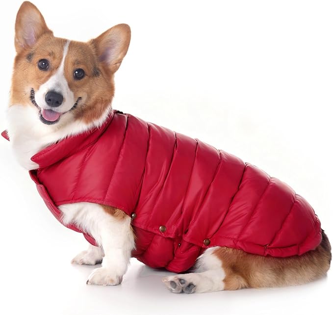 SPACE LION Dog Puffer Jacket, Down Winter Coat, Durable Outdoor Coat for Cold and Windy Conditions, Lightweight & Adjustable Fit Coats for Medium & Large Dogs, (Red, Size20/XL)