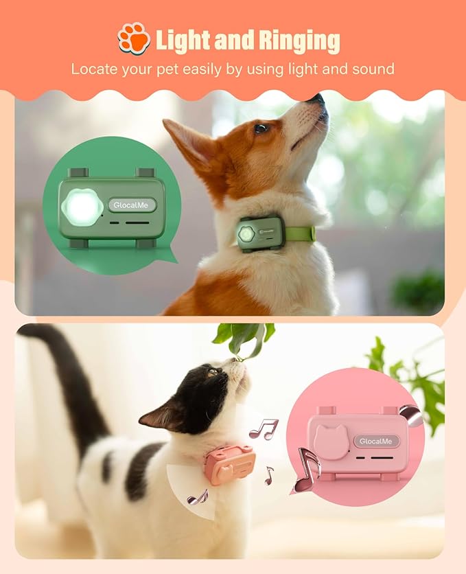 GlocalMe PetPhone Pet Tracker with 1 Year Service, Support Play Music and Two-Way Call, Pet Community and AI Health Alerts, Real Time Tracking and Virtual Fence, Global GPS Tracker for Dog and Cat