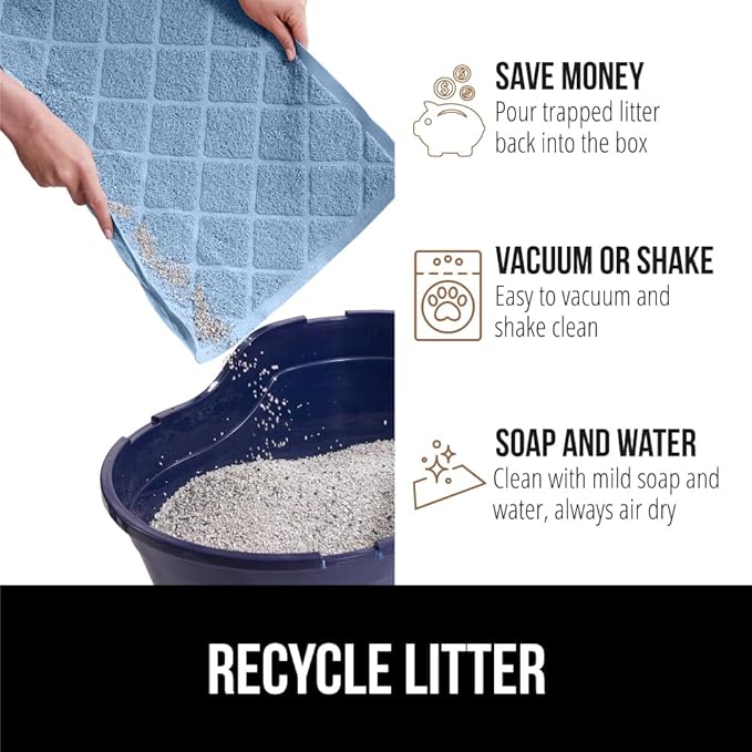 GORILLA GRIP Cat Litter Box Mat, 35x23, Water Resistant, US Designed Kitty Litter Trapping Mats, Easy to Clean, Scatter Control, Less Mess and Clean Floors, Kitten Supplies for Indoor Cats, Light Blue