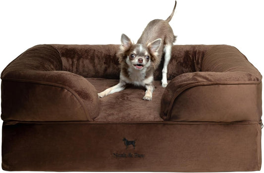 NOAH & PAW Dog Bed, 28x23x11 Inch, Orthopedic Dog Beds for Medium Size Pets, Eggshell Memory Foam Infused with Cooling Gel, Inner Cover, Waterproof, Machine Washable (Velvet Sofa Collection)