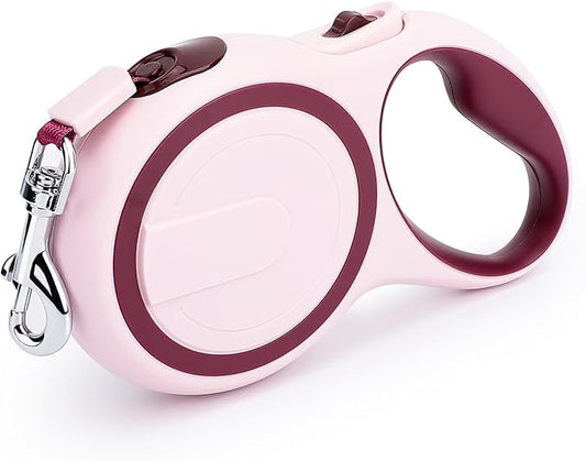 Segarty Dog Retractable Leash, 16ft Heavy Duty Walking Dog Leash for Medium Small Pet up to 44lb, Anti-Slip Handle 360°Tangle-Free Nylon Tape, 1-Handed 1 Button Lock and Release (Pink Wine)
