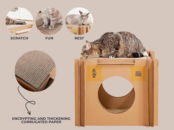 Mister’s Favorite Cat Scratcher & Hideaway House – XL Cardboard Jungle Gym & Cat houses for Large Cats & Chonky Cats – Indoor Kitty Playhouse, Cat Condo, Pet Bed, Cat Furniture, Scratch Pad & Cat Cave
