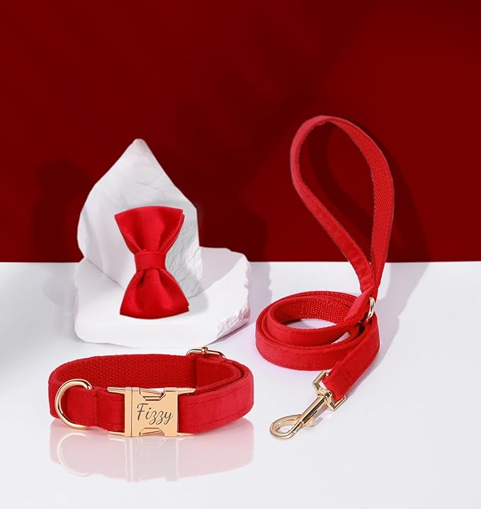 Velvet Harness Set, Gift for Pet Owners, Custom Dog Collar Personalized Name and Phone Number, Custom Collar and Leash for Dogs, Engraved Metal Buckle Collar (X-Large)