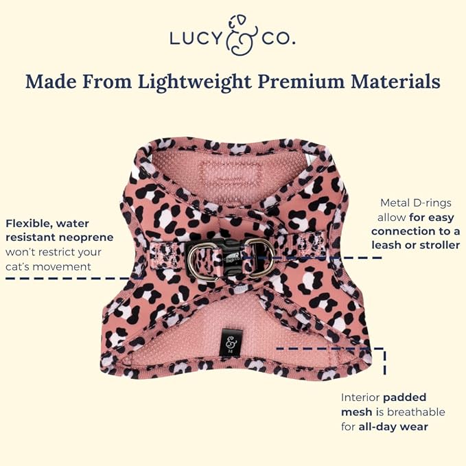 Lucy & Co. Wild Side Step-in Cat Harness & Leash Bundle – Reflective, Breathable & Adjustable Harness for Cats, Kittens & Small Dogs, Lightweight & Secure and Dual Leash Clips – Large