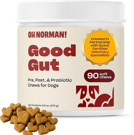 Oh Norman! Probiotic Chews for Dogs, Probiotics for Dogs Digestive Health with Enzymes, Allergy Relief for Seniors, Probiotics for Dog Wellness and Comfort