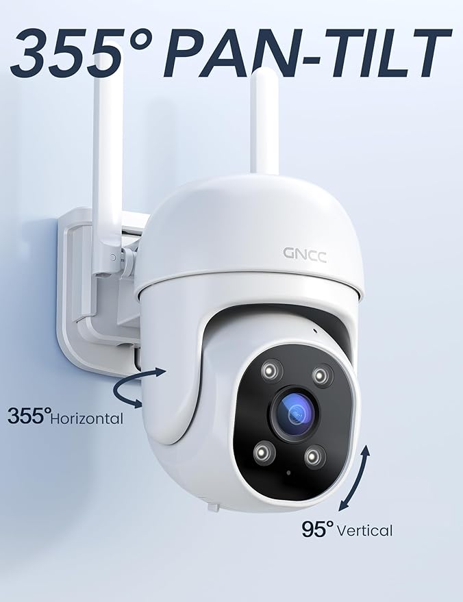 GNCC GK2 Outdoor Security Camera 1080P Home Surveillance with AI Motion Detection, 2.4G WiFi, 355° Pan-Tilt, Color Night Vision, Spotlight, Two-Way Audio, IP65 Waterproof, Cloud & SD Card Storage