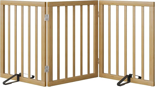 Dog Gates for Doorways Stairs, Foldable Freestanding Pet Gate, Dog Fences Indoor, Bamboo Dog Gates (Natural, 18-55" Wide)