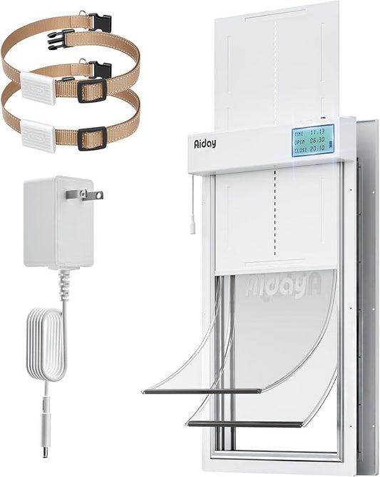 Automatic Dog Door with Collar Sensor, Up to 200 lbs, Electronic Extra Large Dog Door for Exterior Door with Mains-Powered, Timing Function, Anti-Pinch- XL