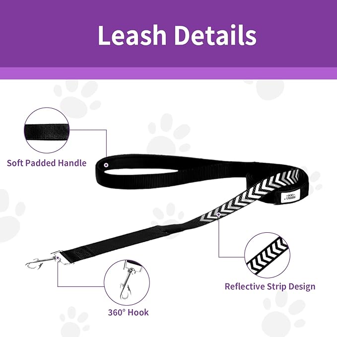 Reflective Dog Leash Fix Length, Waist for Dog Walking, Running for Small &Medium Dogs with Reflective Strips Black