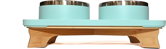 Trot Pets Elevated Dog Bowls | Stainless Steel Raised Bowl Set for Small, Medium, or Large Dogs | Non-Slip Food and Water Slow Feeder | Durable, BPA-Free, Anti-Skid, Dishwasher Safe (Sky, Small)