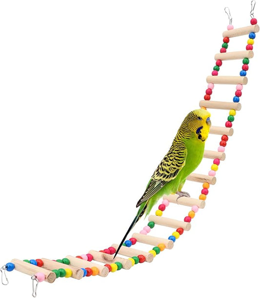 15-Step Bird Ladder Bridge,28.74 x 3.15 inch Raw Wood and Edible Dye,Pet Hamster Climbing Ladder Swing Toys Suitable for Small to Medium Birds,Bird Cage Accessories (15 Ladders)