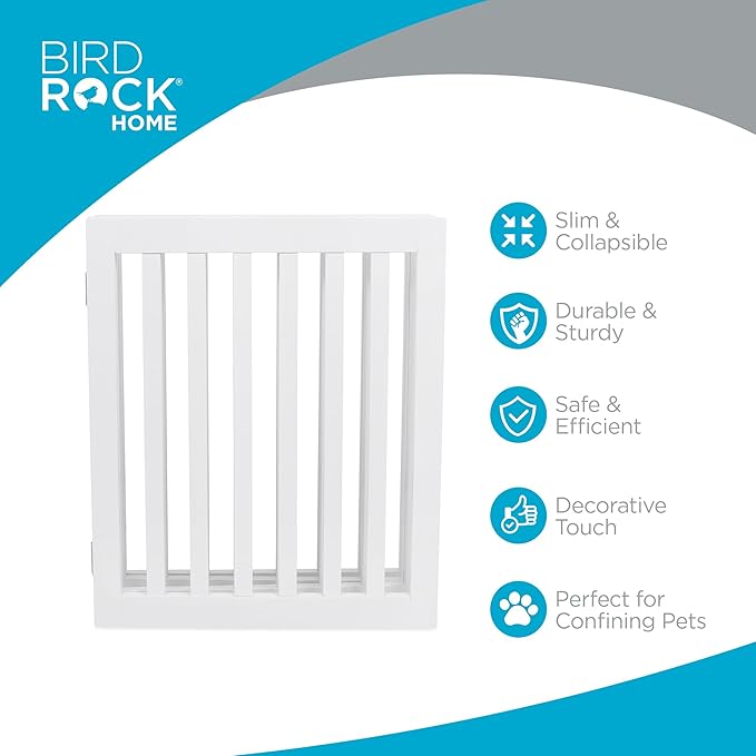 INTERNET'S BEST Dog Gate Indoor Freestanding Pet Barrier, Folding Wood Dog Fence, Extra Wide Doorway Puppy Gate, Indoor Animal Privacy Panel, Wooden Cat Fence - 4 Panel - 24", White