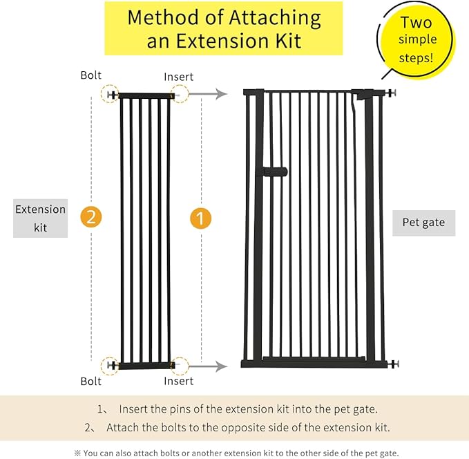 Lumizone Extra Tall Cat Gate Extension Kit 55.12" High Pressure Mounted 2025 New 12.60" Extra Wide 1.37" Gap No Drilling Tall Pet Gate for Dogs (Black, 55.12" H x 12.60" W, Extension)