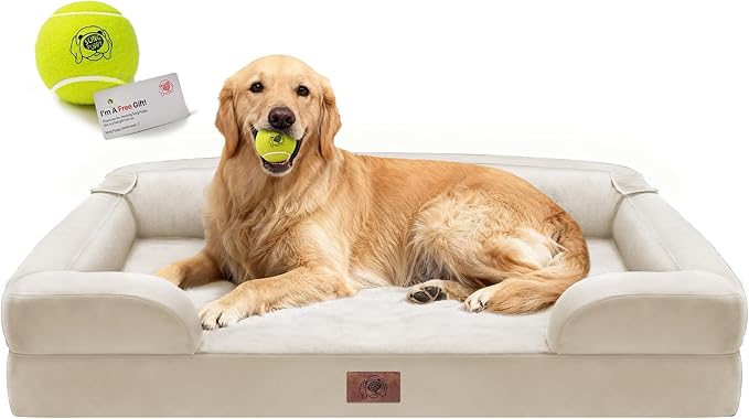 Extra Large Dog Bed, Orthopedic XL Washable Bed for Big Dog Waterproof Pet Couch Sofa Bolster with Removable Cover, Non-Slip Bottom, Tennis Ball Toy, 42x30