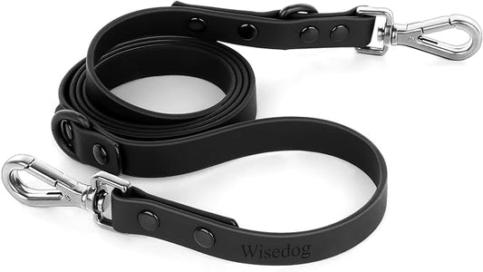 Wisedog Waterproof Dog Leash – 5ft/6ft Adjustable with 2 Metal Swivel Hooks, Easy to Clean Dog Leashes for Small, Medium, Large Breed Dogs (Black L)