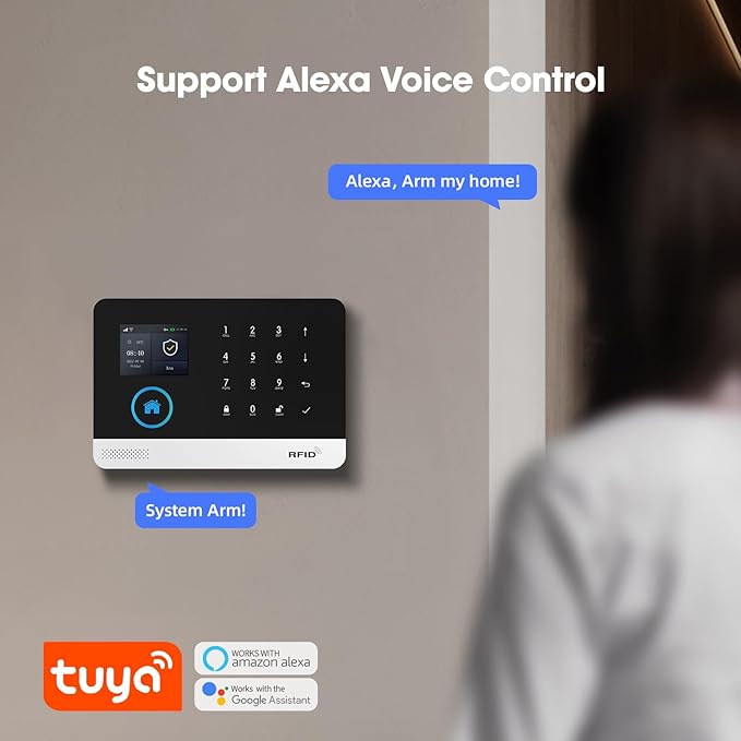 LWOHSI Wireless Alarm System,Door Alarm System,24-Piece Kits with Door/Window Sensors and Motion Detector,Tuya APP Alerts,24/7 Professional Monitoring,Work with Alexa,DIY Customized Installation