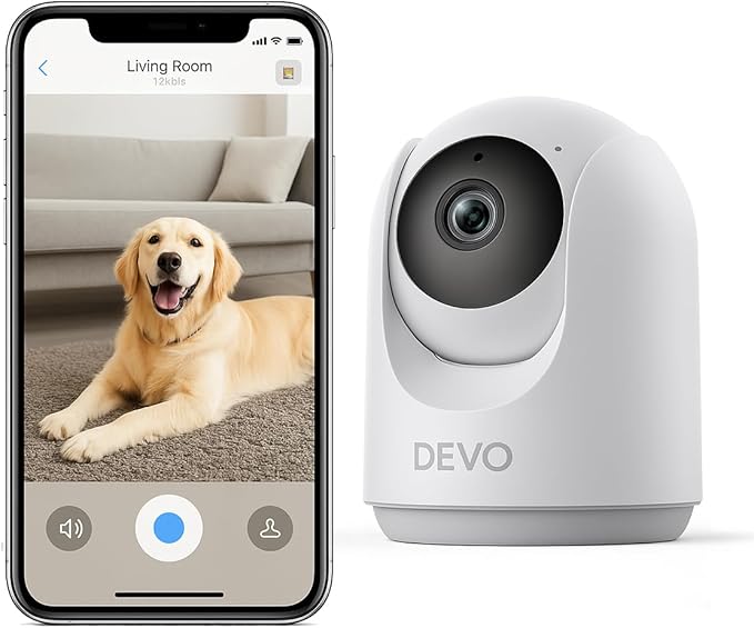 Devo Indoor Smart Cameras for Home Security 2K, 360 Pan-Tilt Human Pet Dog Baby Monitor Camera with Phone App, WiFi Home Camera Motion Detection, Color Night Vision 2-Way Audio, 256GB SD Card & Cloud