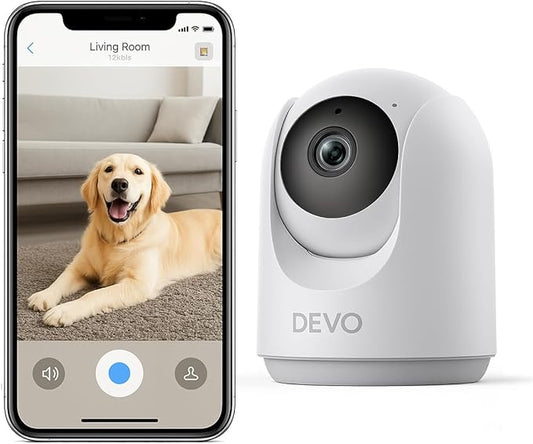 Devo Indoor Smart Cameras for Home Security 2K, 360 Pan-Tilt Human Pet Dog Baby Monitor Camera with Phone App, WiFi Home Camera Motion Detection, Color Night Vision 2-Way Audio, 256GB SD Card & Cloud