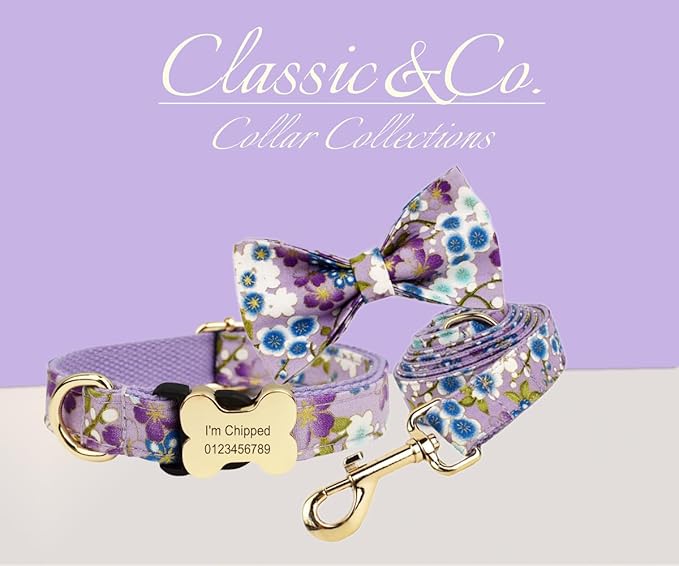 Personalized Dog Collar with Bone Buckle – Custom Name & Phone Number Engraved, Adjustable Quick Release for Small to Large Dogs (Floral)