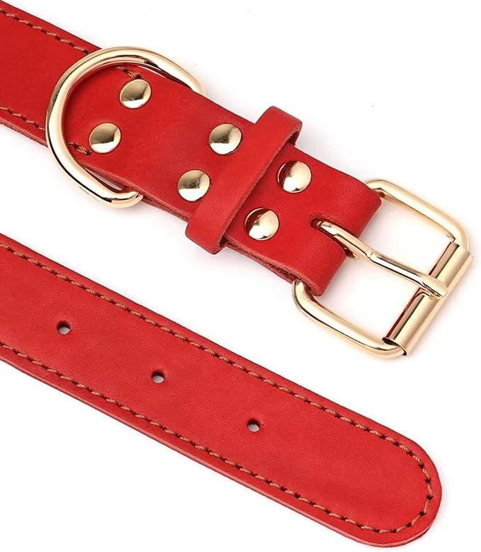 Moonpet Personalized Custom Leather Dog Collar with Engravable Nameplate with Airtag Holder Case- Durable Name Tag Collar - Customizable Dog Collar - Comfortable ID Collars for Medium Dogs-Red-M