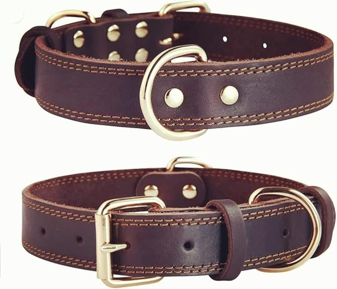 Moonpet Personalized Custom Leather Dog Collar with Engravable Nameplate with Airtag Holder Case- Durable Name Tag Collar - Customizable Dog Collar - Comfortable ID Collars for Medium Dogs-Brown-M