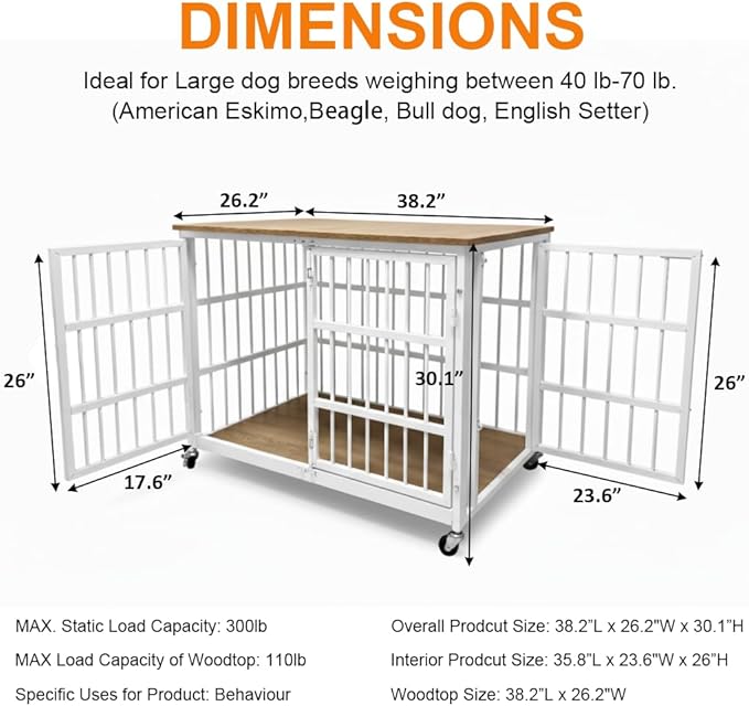 48"/42"/33" Dog Crate Furniture, Heavy Duty Dog Kennel Indoor for Large Dogs, Escape-Proof and Chew-Proof Wooden Dog Cage for high Anxiety Dog, Decorate House as TV Stand, End Table