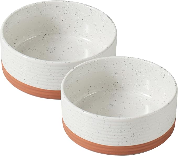 Ceramic 5.1inch Set of 2 Dog and Cat Bowls for Puppy, Kitty, Cats, 2pcs Anti-Slip Food and Water Pet Feeder(2 Bowls, Vanilla White)