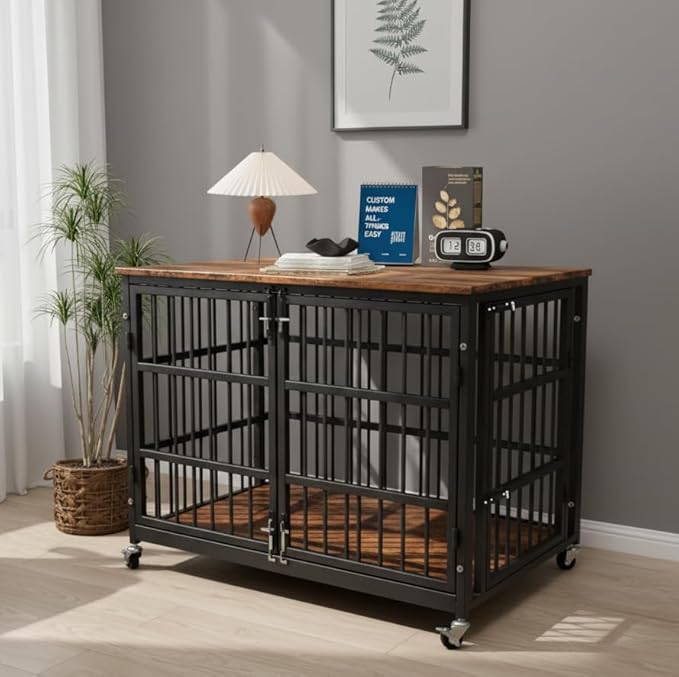 48"/42"/33" Dog Crate Furniture, Heavy Duty Dog Kennel Indoor for Large Dogs, Escape-Proof and Chew-Proof Wooden Dog Cage for high Anxiety Dog, Decorate House as TV Stand, End Table