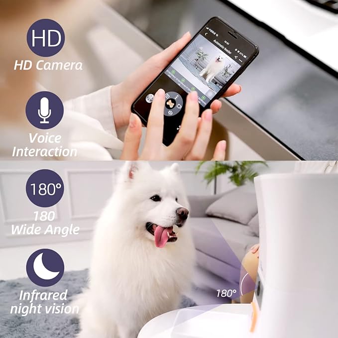 8L/12L 2.4G & 5G WiFi Aautomatic Large Dog Feeder & Automatic cat feeders -1080P Full HD Pet Camera Treat Dispenser with Night Vision and 2-Way Audio