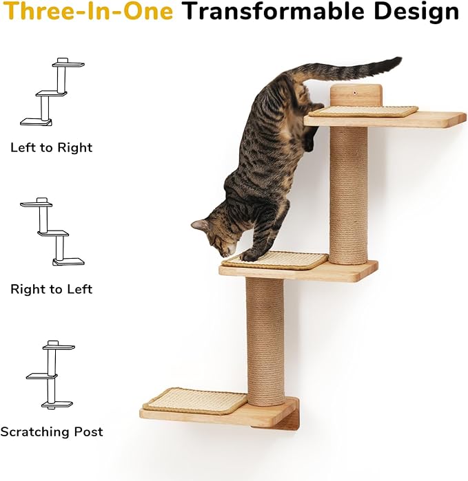 FUKUMARU Cat Wall Shelves, 3 in 1 Transformable Cats Scratching Post Wall Mounted, DIY Kitten Walls Jungle and Perch Platform Supplies, Suit for Climb, Play, Nap, Scratch