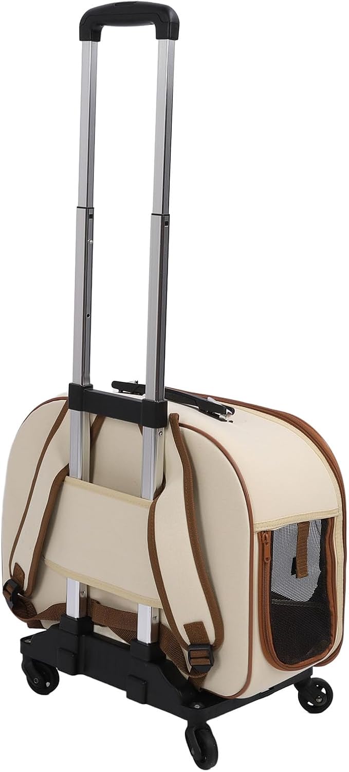 Pet Trolley Case, HardSided Carriers Pet Backpack Soft Lined Roller Bag Outdoor Dog Crate for Travel Hiking Camping Trolley Case, Large Capacity Wheeled Portable