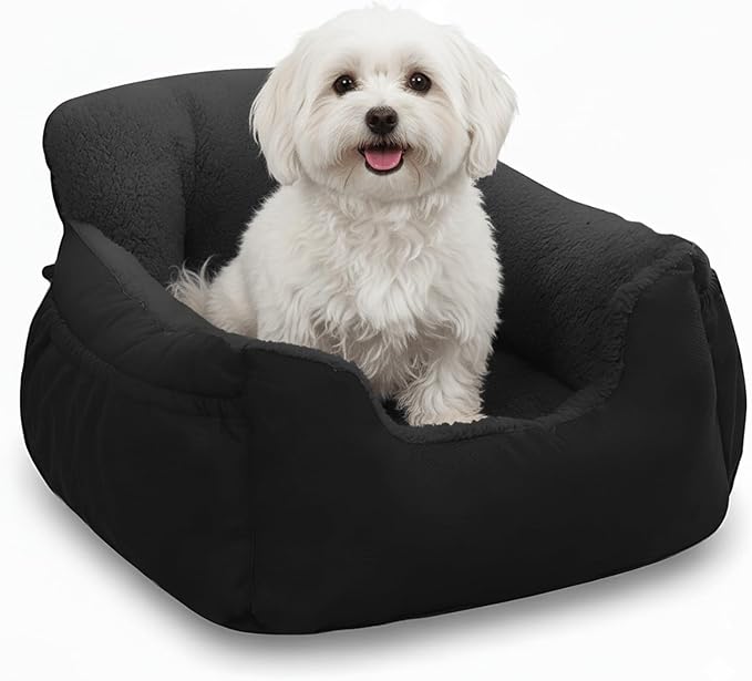 Dog Car Seat for Small Dogs,Washable Pet Booster Seats for Car with Clip-On Safty Leash, Reversible Puppy Carseat with Storage Pockets, Travel Carrier Bed for Dogs Under 25 lbs, Dark Grey