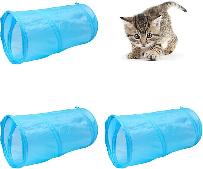 Foldable Spiral Cat Tunnel - Indoor Toy for Small Cats, Kittens, and Rabbits - Tube for Interactive Play and Outdoor Fun - Pet Activity Toy Sky Blue 20" 3 Pcs