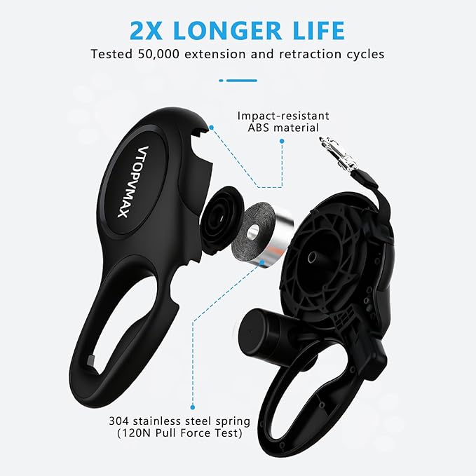 26Ft Retractable Dog Leash for Medium/Large Dogs up to 110lbs, Strong Heavy Duty Retractable Leash with Chew-Proof Cable, 360 Tangle Free, One Hand Brake Lock & Poo Bag Holder (Black)