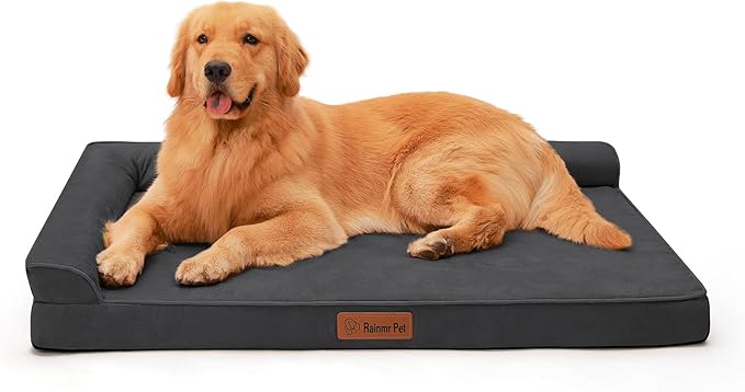 Orthopedic Dog Bed for Large Dogs, 44"x32"x6" Memory Foam Pet Bed with Washable Microsuede Cover, TPU Waterproof Liner & Nonskid Bottom, for Indoor, Outdoor, Crate ＆ Car Use, Dark Grey