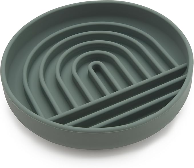 Should We Go? Slow Feeder for Dogs & Cats, The Slowdown Bowl Silicone Slow Eating Mealtime Solution with Modern Lick Mat Design, Reduces Gulping, Fits 1 Cup, 6” Across x 1.25” Tall, Small-Spruce