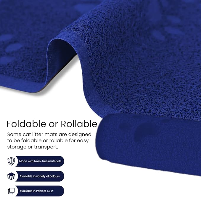 Andalus Small Cat Litter Mat, Pack of 2 - Waterproof, Non-Slip & Easy to Clean Cat Litter Box Mat for Extra Efficient Pet Litter-Trapping, Blue (15.75” X 11.75”)