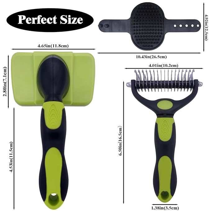 Dog brush Dog Grooming Kit 3PS： self-cleaning slicker brush dog Deshedding Tool&TPR Dog Bath Brush for dogs cats horse Home Travel (green)