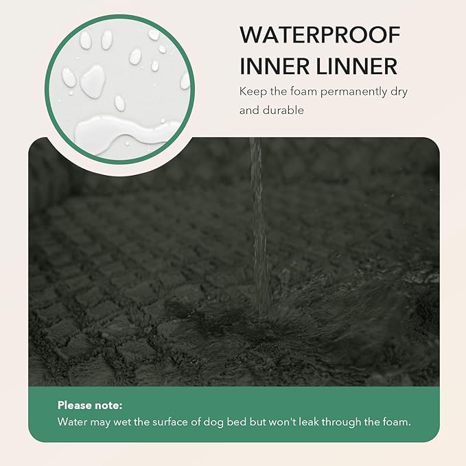 Orthopedic Dog Beds for Large Sized Dogs, Waterproof Memory Foam Large Pet Bed with Sides 36x27Inch, Non-Slip and Egg-Crate Foam Big Dog Couch Bed with Removable Washable Cover, Dark Green