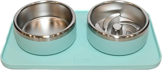 Trot Pets Premium Dog Bowls | Stainless Steel Bowl Set for Small, Medium, or Large Dogs | Non-Slip Food and & Water Slow Feeder | Durable, BPA-Free, Anti-Skid, Dishwasher Safe (Sky, Medium)