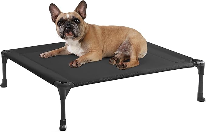 Veehoo Outdoor Elevated Dog Bed for Medium Dogs, Cooling Raised Dog Cot Off Ground Hammock Pet Beds with Breathable Mesh, No-Slip Feet, 32"x25", Black