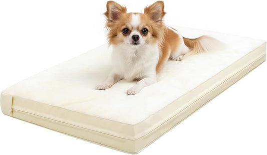 Vonabem Waterproof Small Dog Beds, Washable Crate Pad 24 inch, Orthopedic Foam Pet Bed with Removable Cover Reversible, Anti-Slip Puppy Kennel Pads, 23"x17", Beige