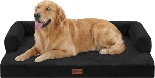 Orthopedic Dog Beds for Extra Large Dogs, Waterproof Egg Crate Foam XL Dog Bed with Sides 41x27Inch, Washable Big Dogs Couch Beds with Removable Cover and Nonskid Bottom, Black