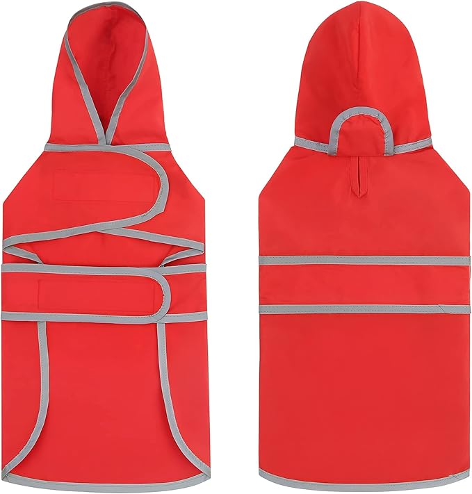 Dog Raincoats for Large Dogs Waterproof Hooded Rain Jacket with Reflective Strips Leash Hole & Poncho Adjustable Fit (Red,XL)