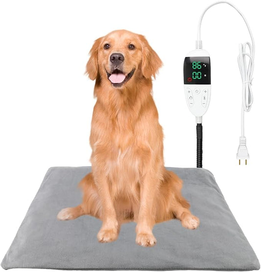 Pet Heating Pad for Dogs and Cats with Temperature Adjustable Timer, Indoor Outdoor Heated Bed with Overheating Protection and Warming Pad for Cat Dog House