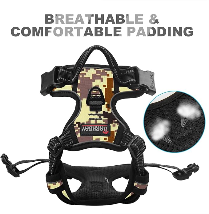 BARKBAY No Pull Dog Harness Front Clip Heavy Duty Reflective Easy Control Handle for Large Dog Walking(Desert camo,XL)