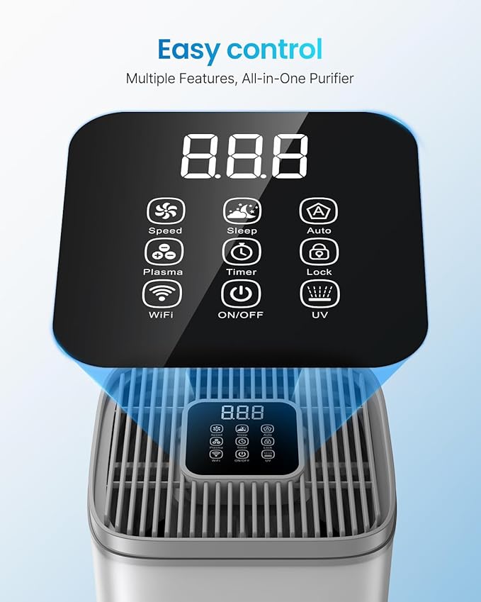 Pet freshens and removes odors for Large Rooms up to 2200 Sq.Ft | alkali Filter & Activated Carbon | Smart PM2.5 Sensor, APP & Remote Control | 3 Washable Filters, LED Display| Odor & Allergy Removal