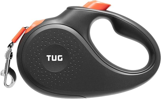 TUG 360° Tangle-Free Retractable Dog Leash | 16 ft Strong Nylon Tape (Large, Black/Orange)